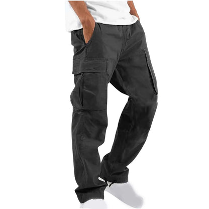 Trousers Full Length Pants for Men Solid 2025 Casual Multiple Pockets Outdoor Straight Type Fitness Pants Cargo Pants Trousers Gray