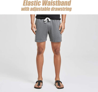 Mens Athletic Gym Shorts 5.5" Elastic Waist Casual Pajama Pocket Jogger Men Workout Short Pants